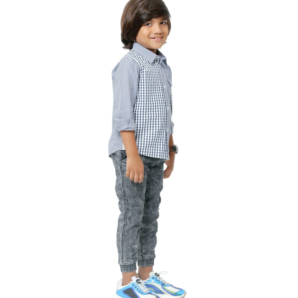 Yarn-dyed Color Block shirt and Long Jogger