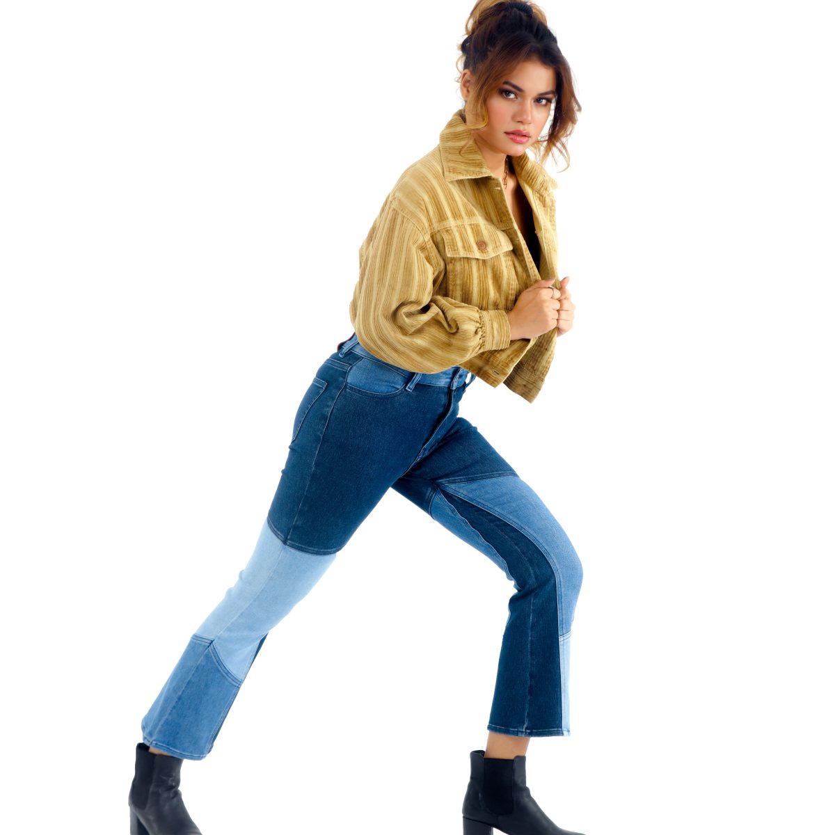 Crop jacket with double flap pockets and Upcycled Denim Pant