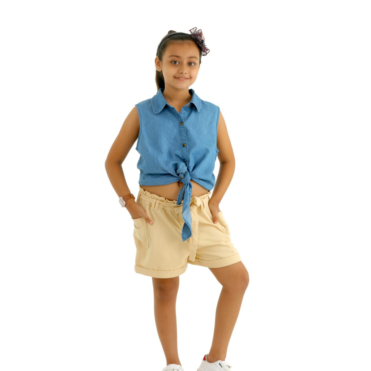 Top with Tie knot detail and Paperbag short with tie up