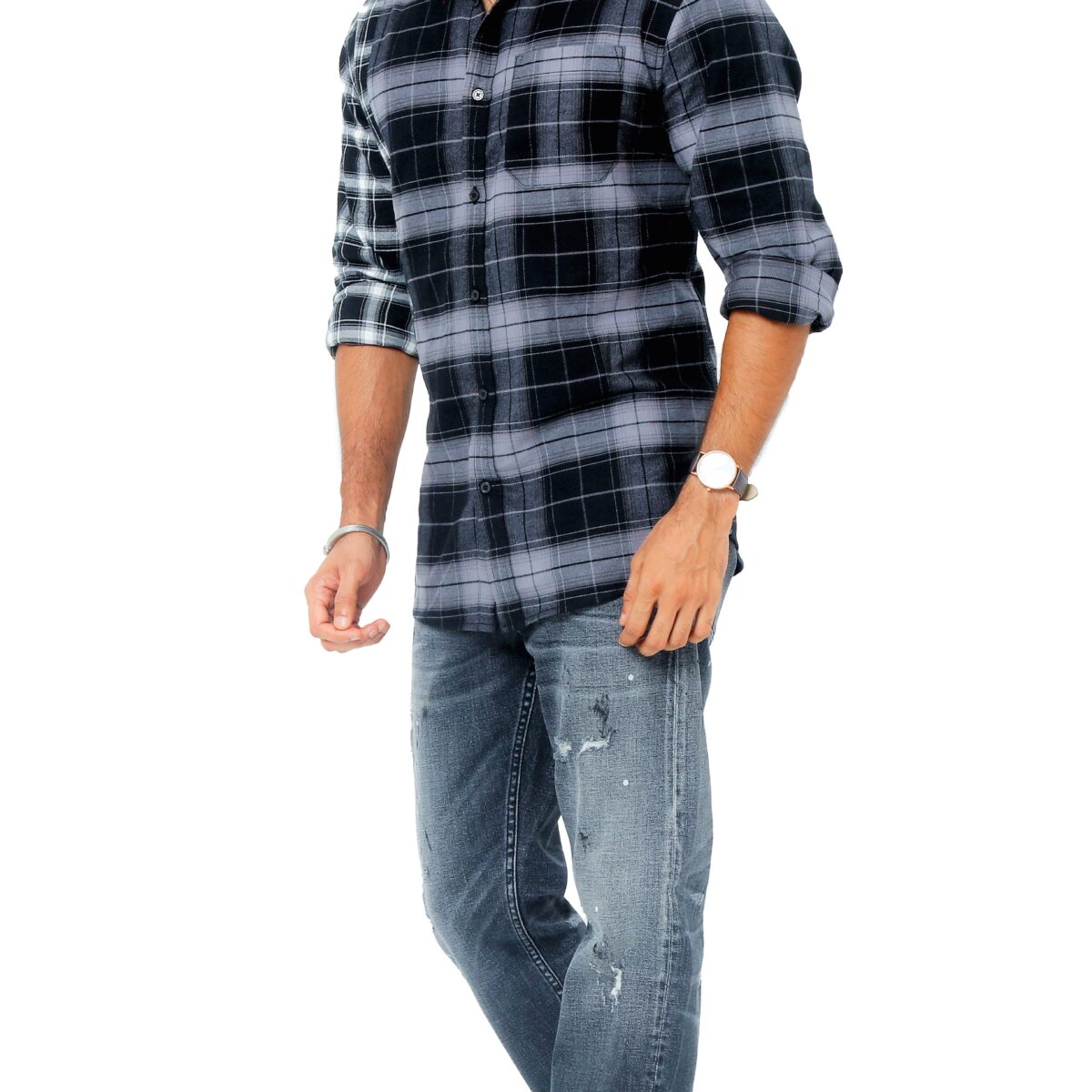 Long Sleeve Flannel shirt and Denim Long Pant