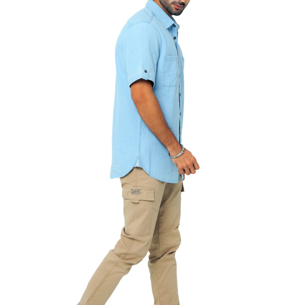 Shorts Sleeve Denim Shirt and Twill Long Cargo Pant